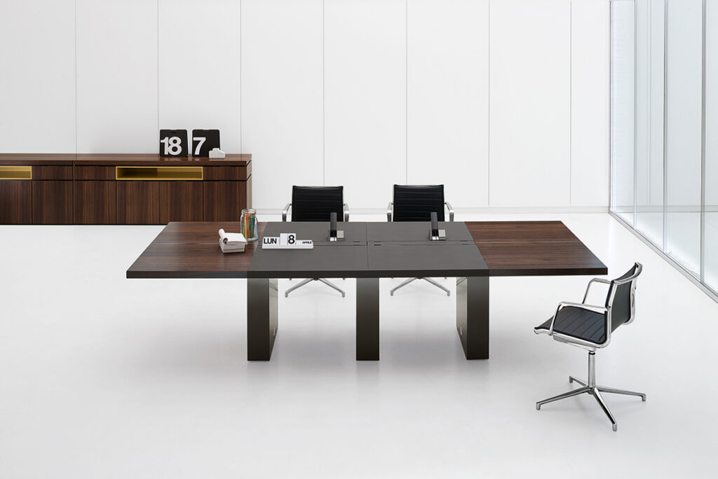 tavolo riunione artu legno rovere cotto e laccato opaco titanio