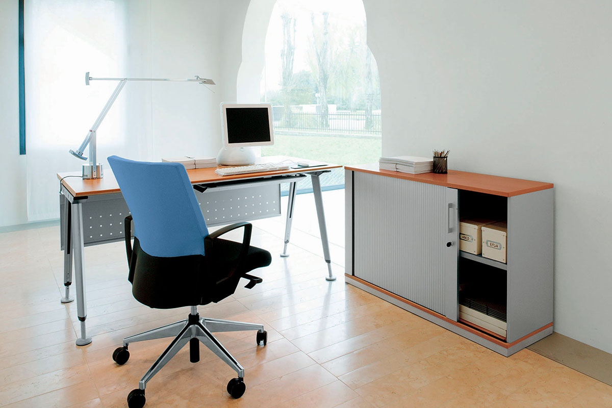 cassettiere e mobili di servizio space in legno e melaminico decoro legno e grigio chiaro